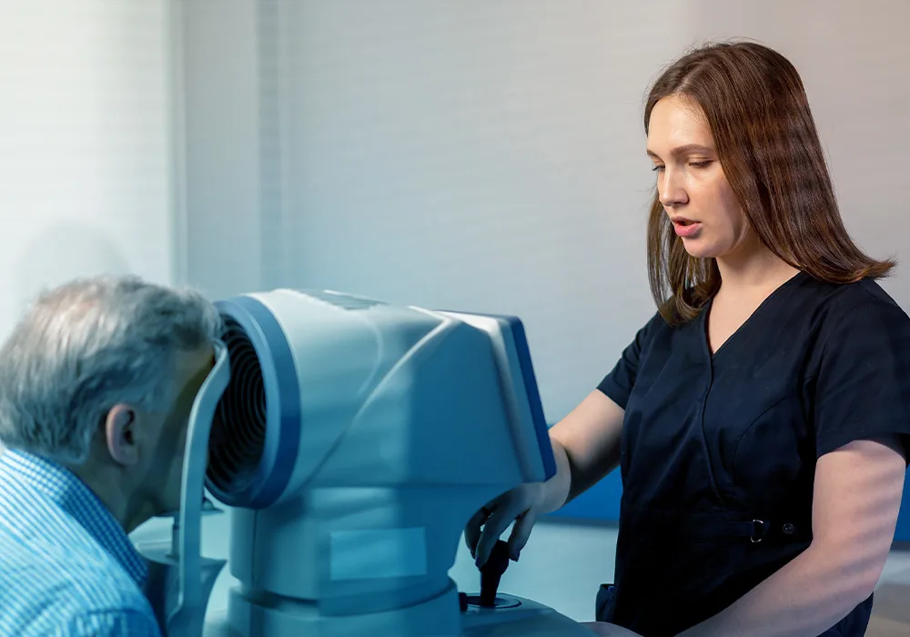 Ophthalmologist performing a Femto LASIK pre-surgery eye scan at Magrabi Eye Hospital